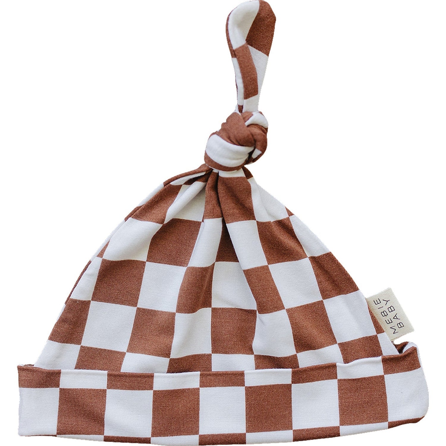 Mebie Baby Rust Checkered Bamboo Rayon Gender Neutral Newborn Knot Hat Soft Stretchy - 
