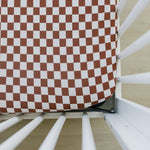 Mebie Baby Rust Checkered Bamboo Ribbed Stretch Crib Sheet - 