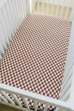Mebie Baby Rust Checkered Bamboo Ribbed Stretch Crib Sheet - 