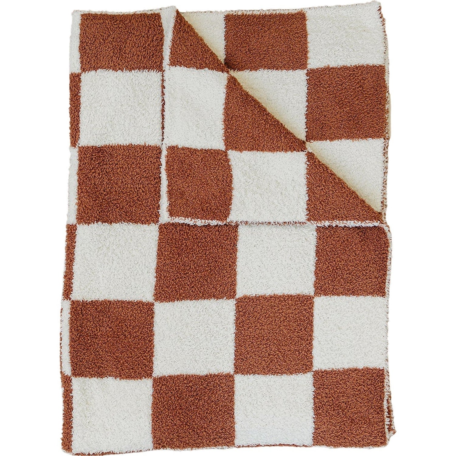 Rust Checkered Plush Blanket - Brown, Rug, Towel, Wool, Linens | Everetts Place
