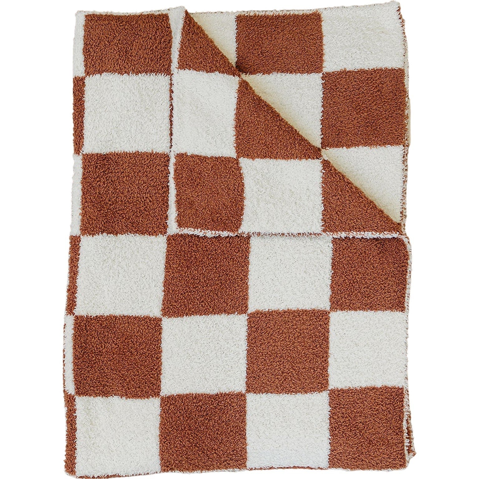 Rust Checkered Plush Blanket - Brown, Rug, Towel, Wool, Linens | Everetts Place