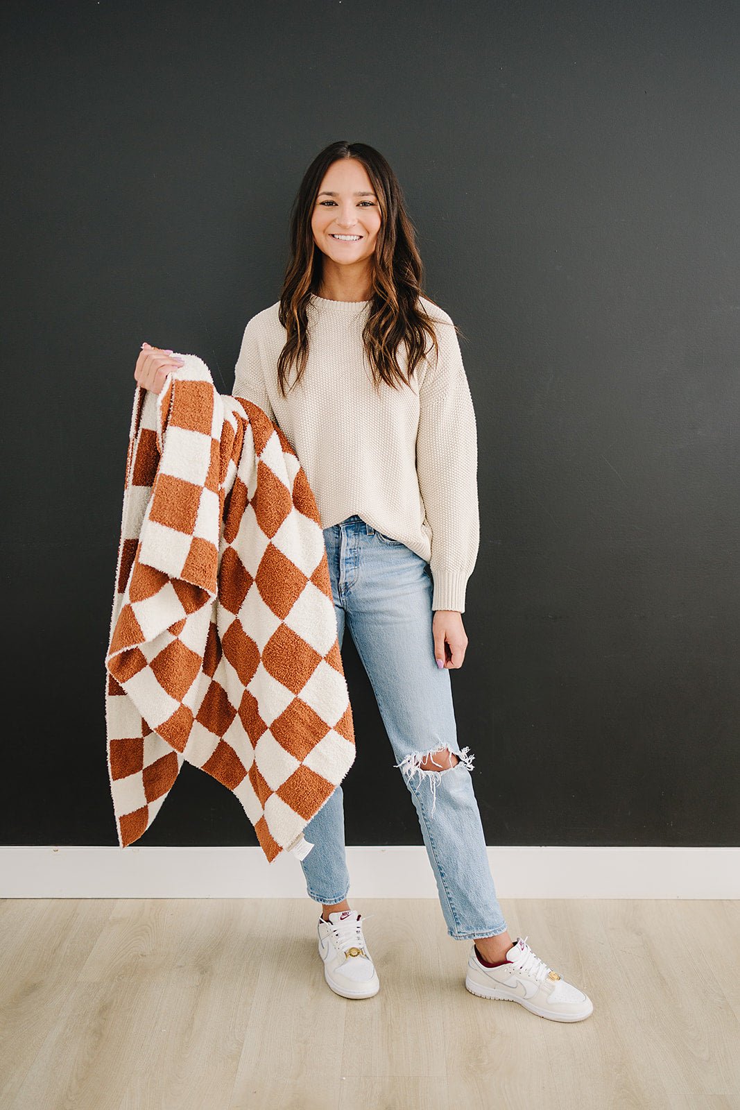 Mebie Baby Rust Checkered Plush Blanket Three Sizes Available Soft Lightweight Breathable - 