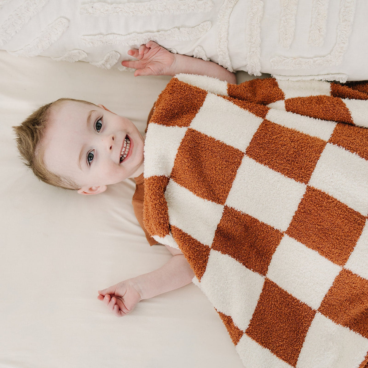 Mebie Baby Rust Checkered Plush Blanket Three Sizes Available Soft Lightweight Breathable - 