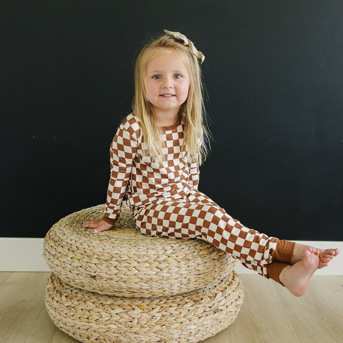 Mebie Baby Rust Checkered Ribbed Bamboo Cozy Set - 
