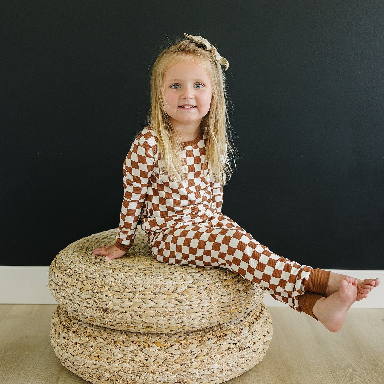 Mebie Baby Rust Checkered Ribbed Bamboo Cozy Set - 