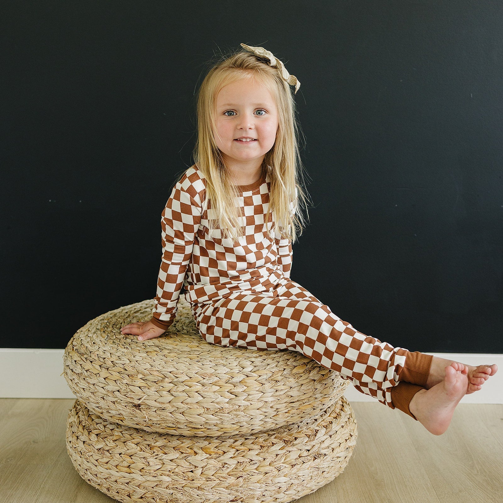 Mebie Baby Rust Checkered Ribbed Bamboo Cozy Set - 