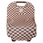 Mebie Baby Rust Checkered Ribbed Bamboo Multi Use Nursing Cover For Car Seat Stroller - 