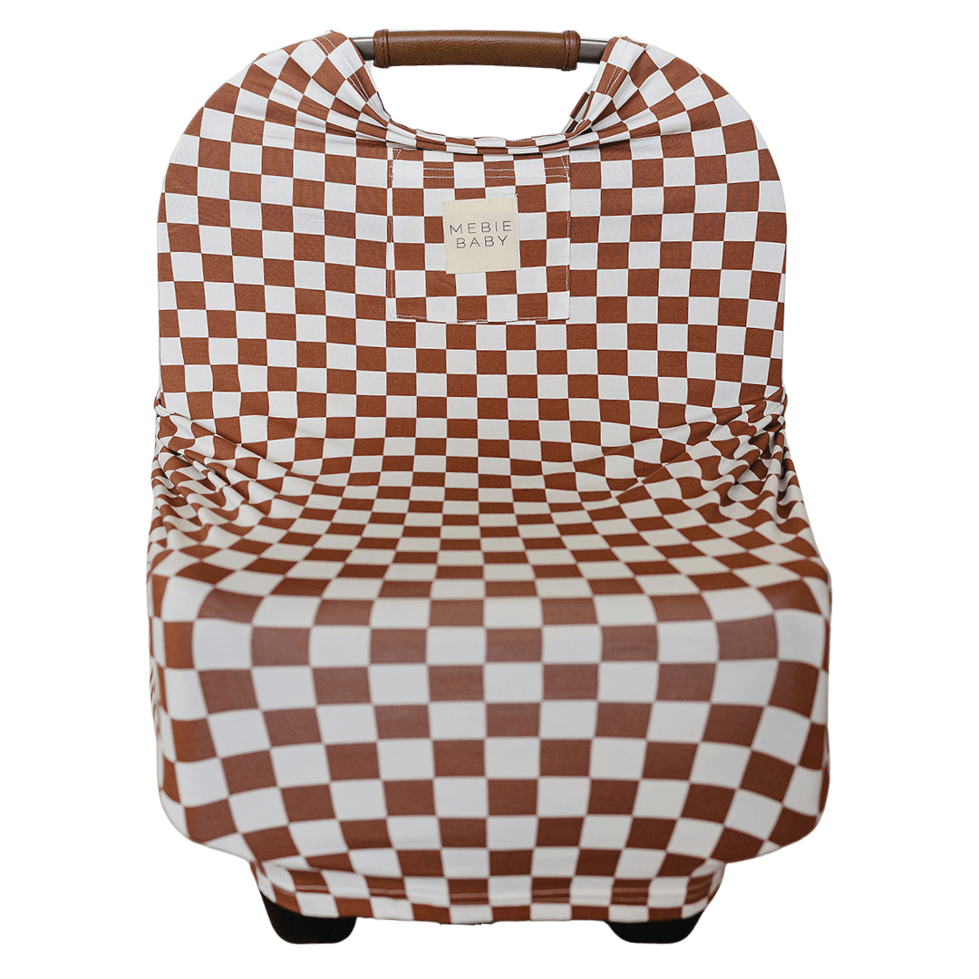 Mebie Baby Rust Checkered Ribbed Bamboo Multi Use Nursing Cover For Car Seat Stroller - 