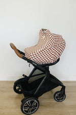 Mebie Baby Rust Checkered Ribbed Bamboo Multi Use Nursing Cover For Car Seat Stroller - 
