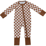 Rust Checkered Ribbed Bamboo Zipper - Sleeve, Baby & Toddler Clothing, Textile, Brown, Overall | Everetts Place