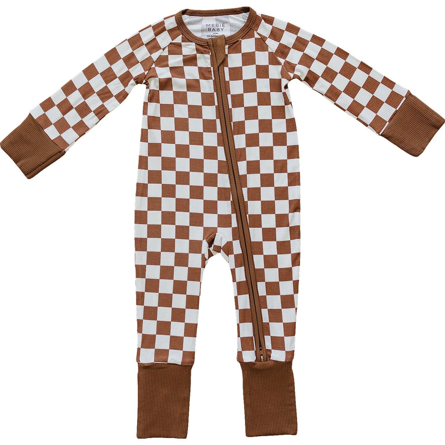 Mebie Baby Rust Checkered Ribbed Bamboo Zipper - 