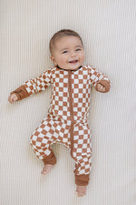 Mebie Baby Rust Checkered Ribbed Bamboo Zipper - 