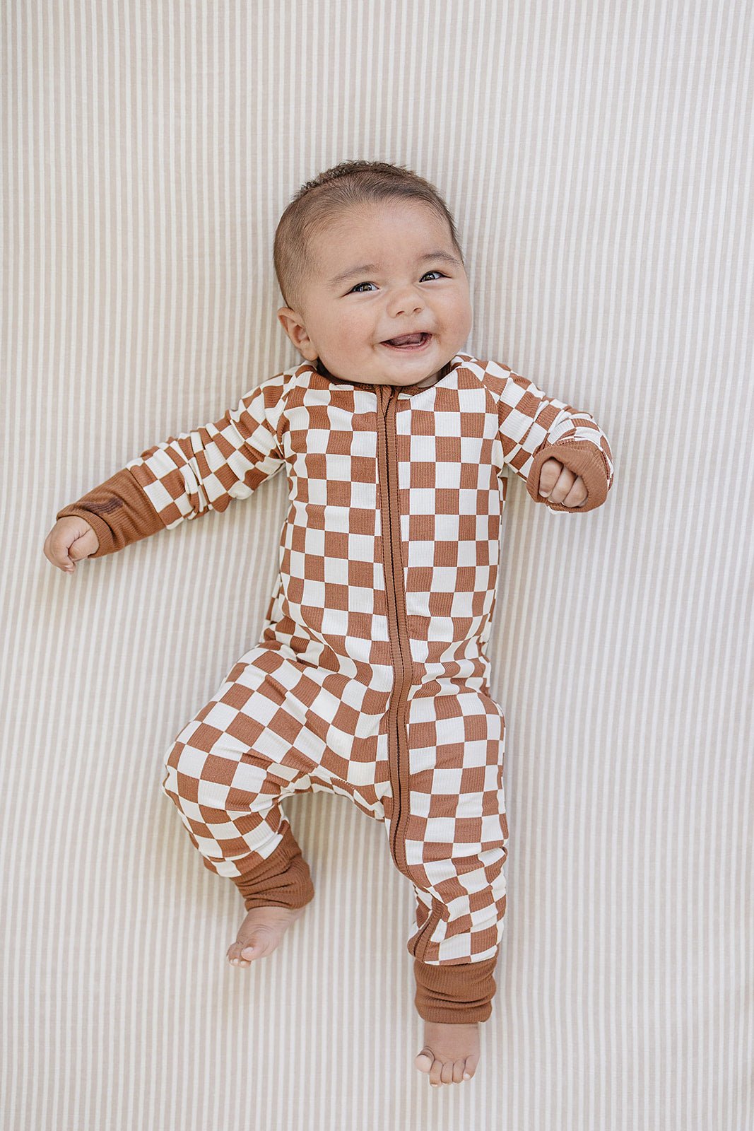 Mebie Baby Rust Checkered Ribbed Bamboo Zipper - 