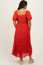 PinkBlush Rust Crochet Detail Bodice Maternity Midi Dress - 