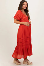 PinkBlush Rust Crochet Detail Bodice Maternity Midi Dress - 