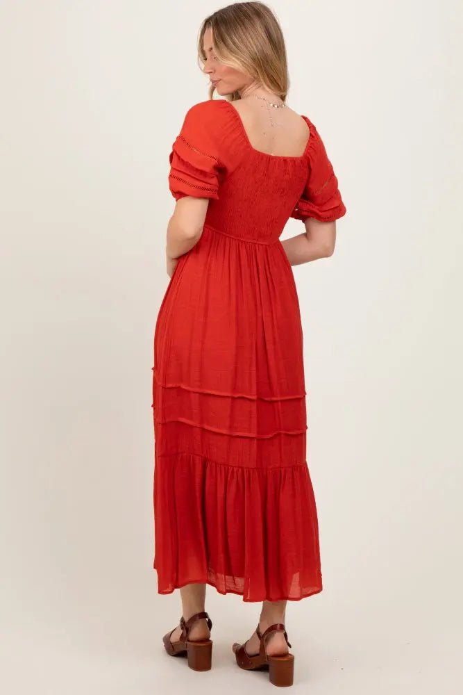 PinkBlush Rust Crochet Detail Bodice Midi Dress - 