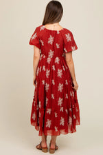 PinkBlush Rust Floral Print Ruffle Hem Maternity Midi Dress - 
