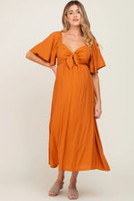 PinkBlush Rust Front Tie Ruffle Sleeve Maternity Midi Dress - 