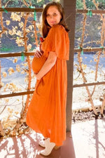 PinkBlush Rust Front Tie Ruffle Sleeve Maternity Midi Dress - 