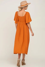 PinkBlush Rust Front Tie Ruffle Sleeve Midi Dress - 