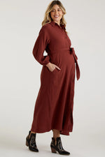 PinkBlush Rust Gauze Belted Shirt Maternity Midi Dress - 