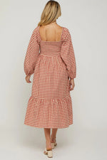 PinkBlush Rust Gingham Long Sleeve Maternity Midi Dress - 
