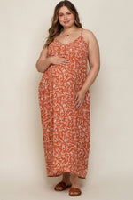 PinkBlush Rust Leaf Print Double V - Neck Maternity Plus Maxi Dress - 
