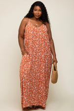 PinkBlush Rust Leaf Print Double V - Neck Maternity Plus Maxi Dress - 