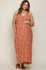 Rust Leaf Print Double V-Neck Maternity Plus Maxi Dress - Fashion, Day Dress, One-piece garment, Textile, Dress | Everetts Place