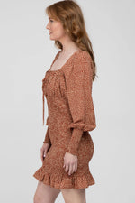 PinkBlush Rust Leaf Print Smocked Dress - 