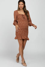 PinkBlush Rust Leaf Print Smocked Maternity Dress - 