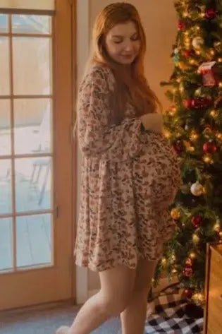 PinkBlush Rust Leaf Print Smocked Maternity Dress - 