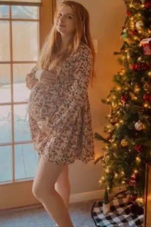 PinkBlush Rust Leaf Print Smocked Maternity Dress - 