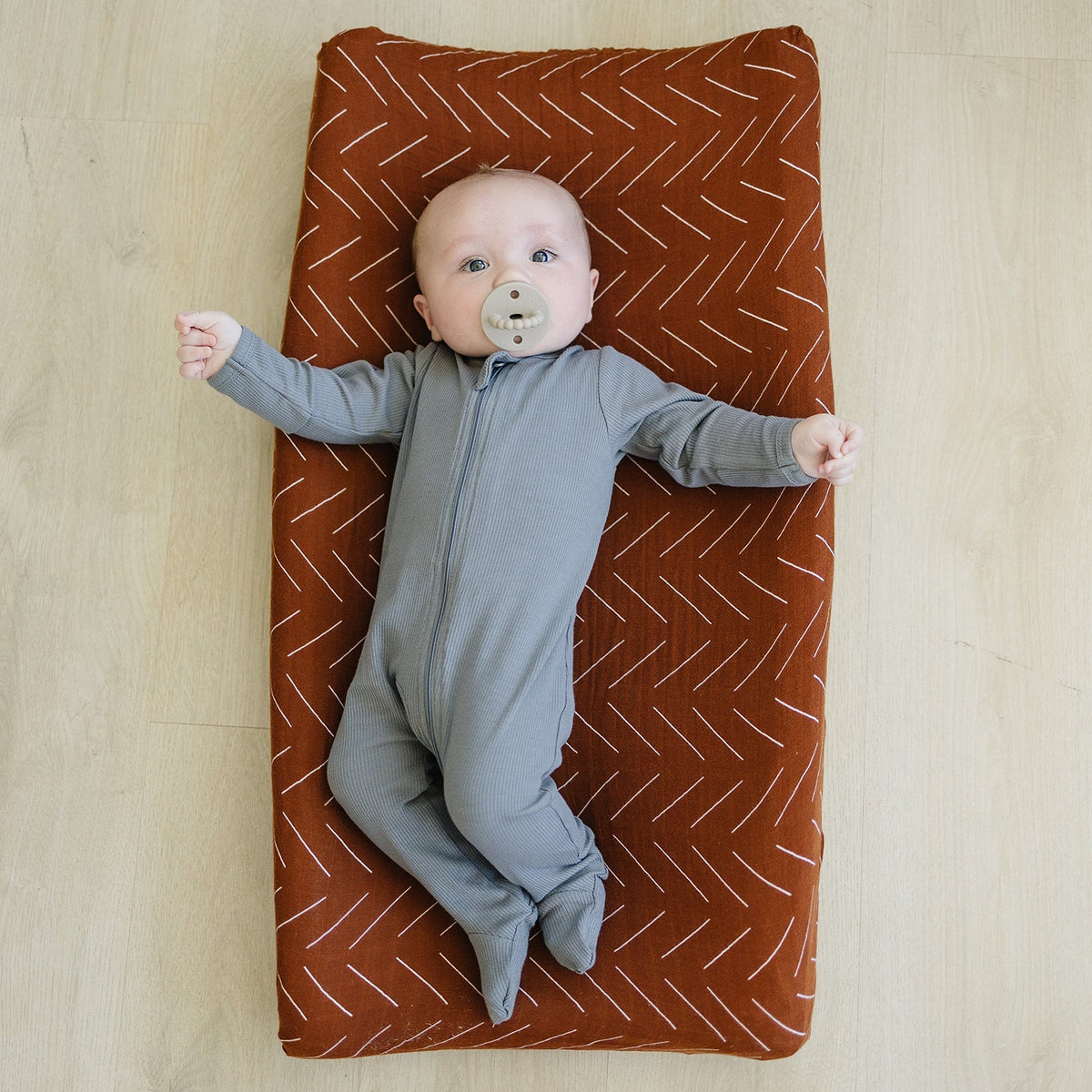Mebie Baby Rust Mudcloth Muslin Changing Pad Cover - 