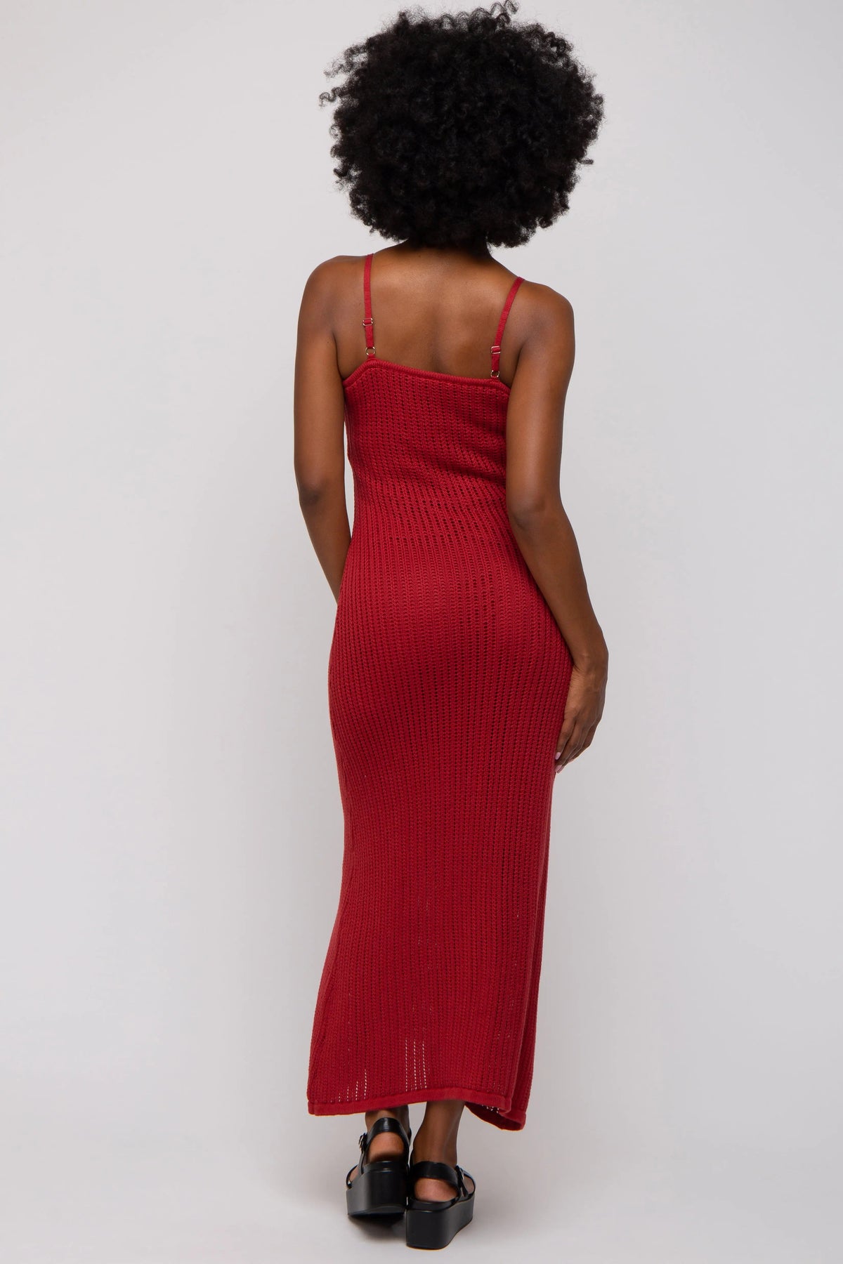 PinkBlush Rust Open Knit Crochet Midi Dress - 