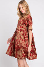 PinkBlush Rust Printed Short Sleeve Pocketed Dress - 