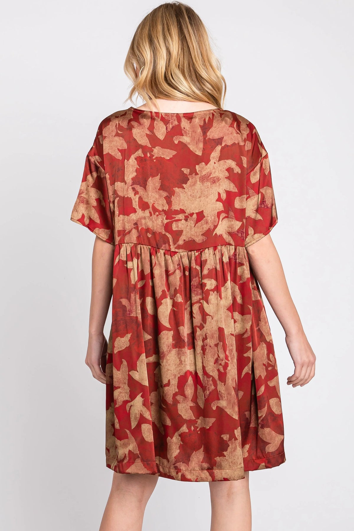 PinkBlush Rust Printed Short Sleeve Pocketed Dress - 