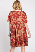 PinkBlush Rust Printed Short Sleeve Pocketed Dress - 