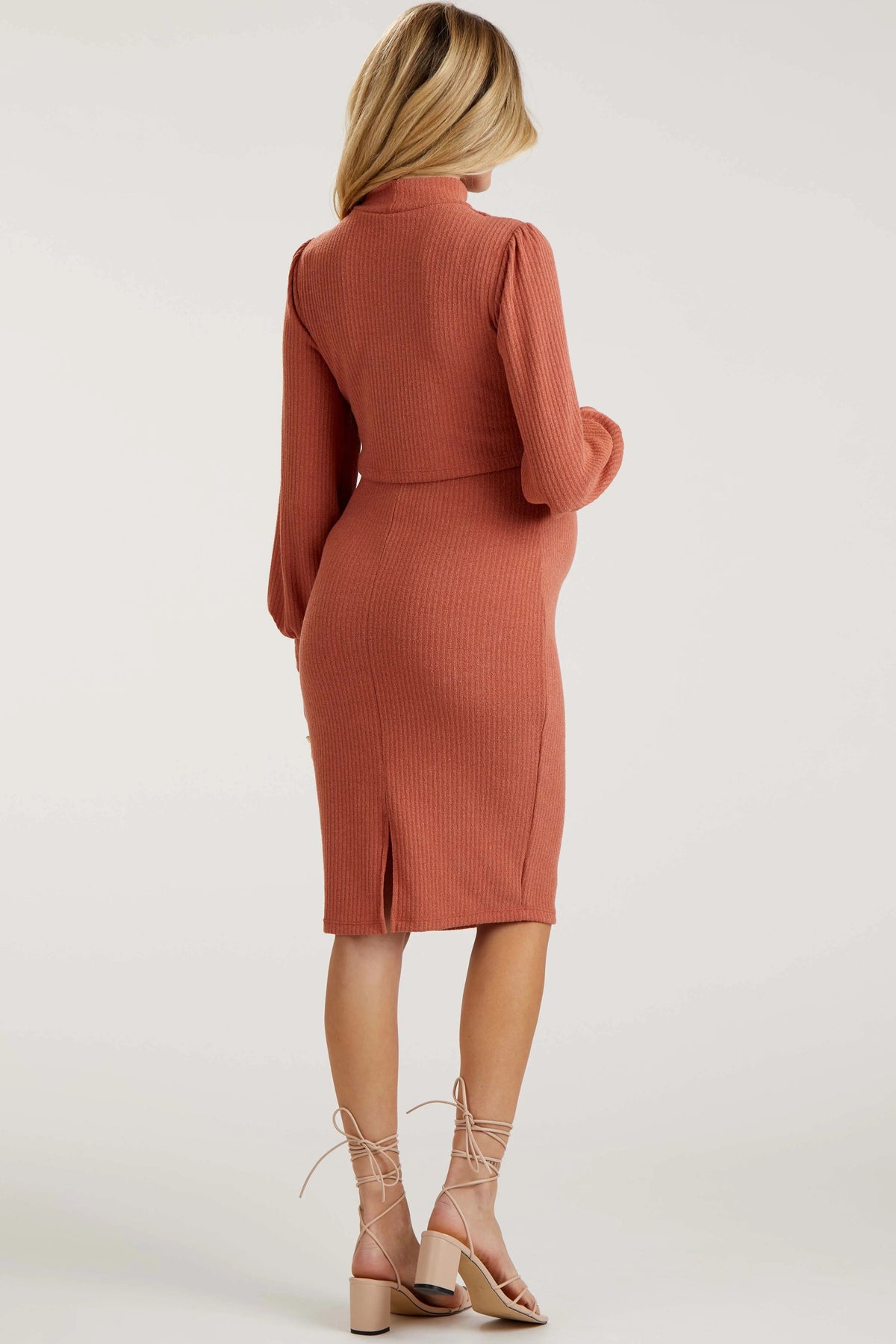 PinkBlush Rust Rib Knit Mock Neck Maternity Nursing Dress - 