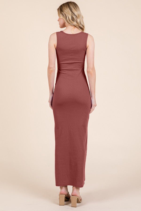 PinkBlush Rust Ribbed Basic Maxi Dress