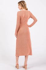 PinkBlush Rust Ribbed Long Sleeve Wrap Nursing Dress - 