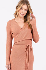 PinkBlush Rust Ribbed Long Sleeve Wrap Nursing Dress - 