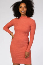 PinkBlush Rust Ribbed Mock Neck Fitted Dress - 