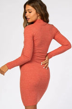 PinkBlush Rust Ribbed Mock Neck Fitted Maternity Dress - 
