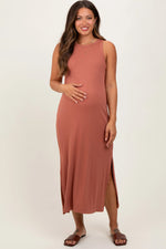 PinkBlush Rust Sleeveless Side Slit Maternity Midi Dress - 