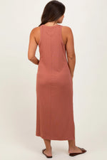 PinkBlush Rust Sleeveless Side Slit Maternity Midi Dress - 