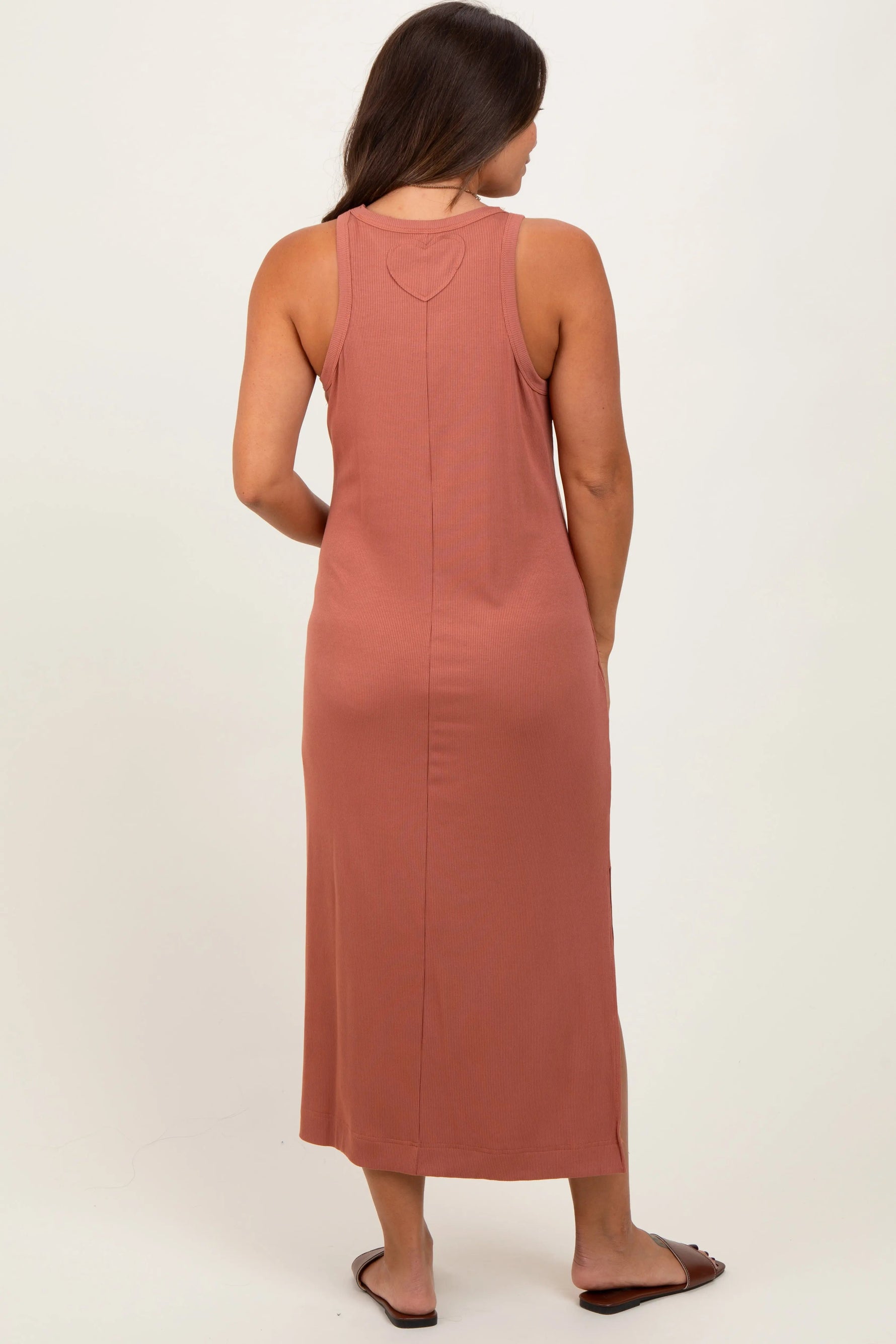 PinkBlush Rust Sleeveless Side Slit Maternity Midi Dress - 