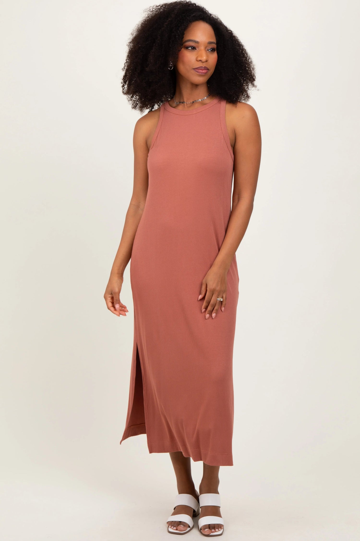 PinkBlush Rust Sleeveless Side Slit Midi Dress - 