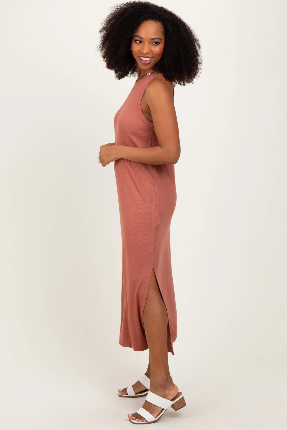 PinkBlush Rust Sleeveless Side Slit Midi Dress - 