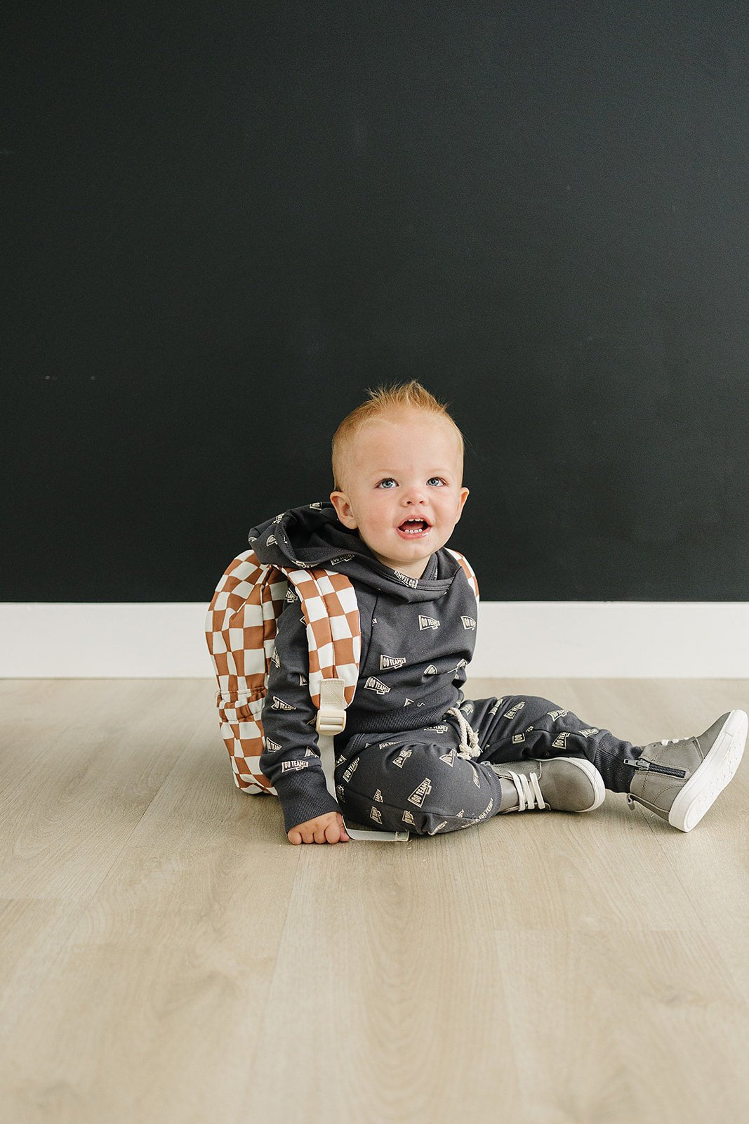 Mebie Baby Rust Wavy Checkered Mini Backpack - 